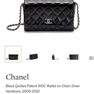 CHANEL Rare Piece - Black Patent WOC Wallet on Chain Silver Hardware, 2009-2010